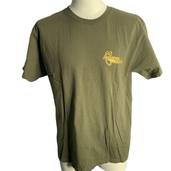 Racks Reels Crewneck Short Sleeve T Shirt L Green Double Sided Graphic Hunting - Picture 3 of 7